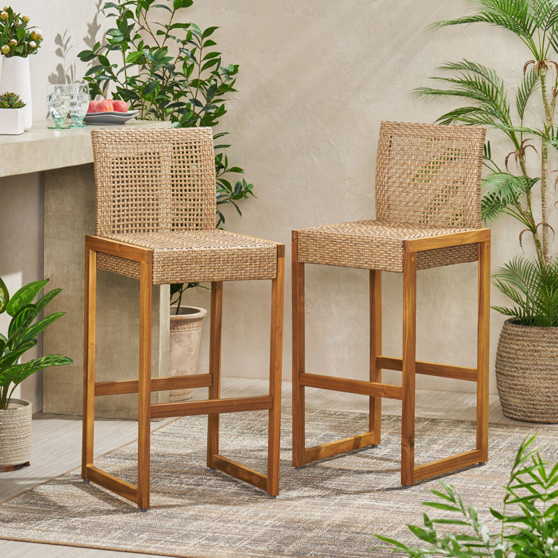 Bayou Breeze 30.25" Teak Patio Bar Stool Wayfair